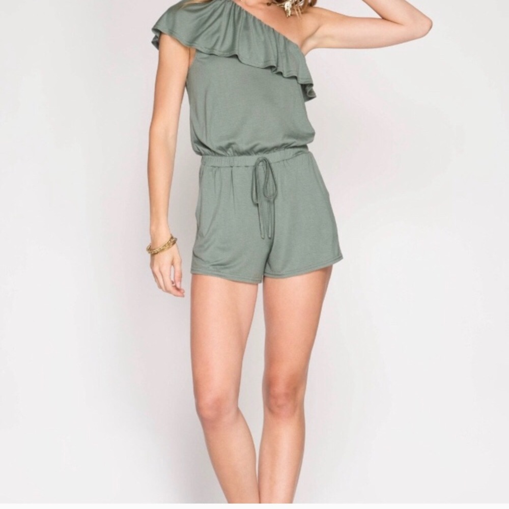 She & Sky one shoulder romper With drawstring